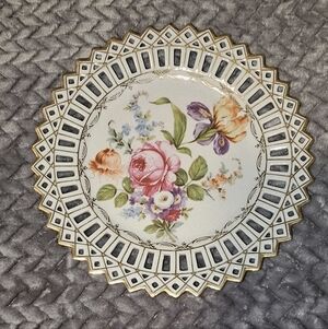Floral Decorative Plate with Lattice Edge Dresden Flower Pattern Numbered